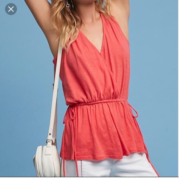 Anthropologie Tops - Anthropologie Becka V-Neck Wrap Tank Coral XS NWT